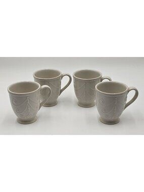 Lenox French Perle Mug Set Of 4 White Ceramic Embossed Design